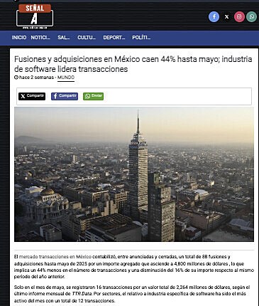 Fusiones y adquisiciones en Mxico caen 44% hasta mayo; industria de software lidera transacciones